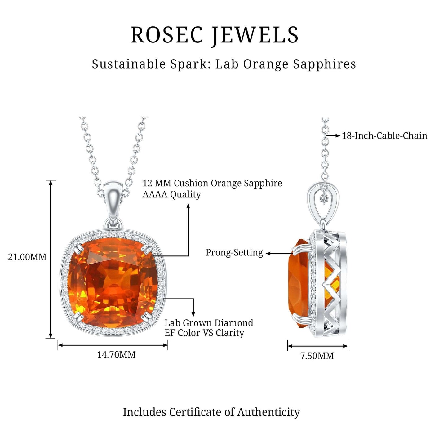 Orange Sapphire Diamond Necklace designed to turn every moment into a statementRosec Jewels,Shopify CollectiveNova Boutique