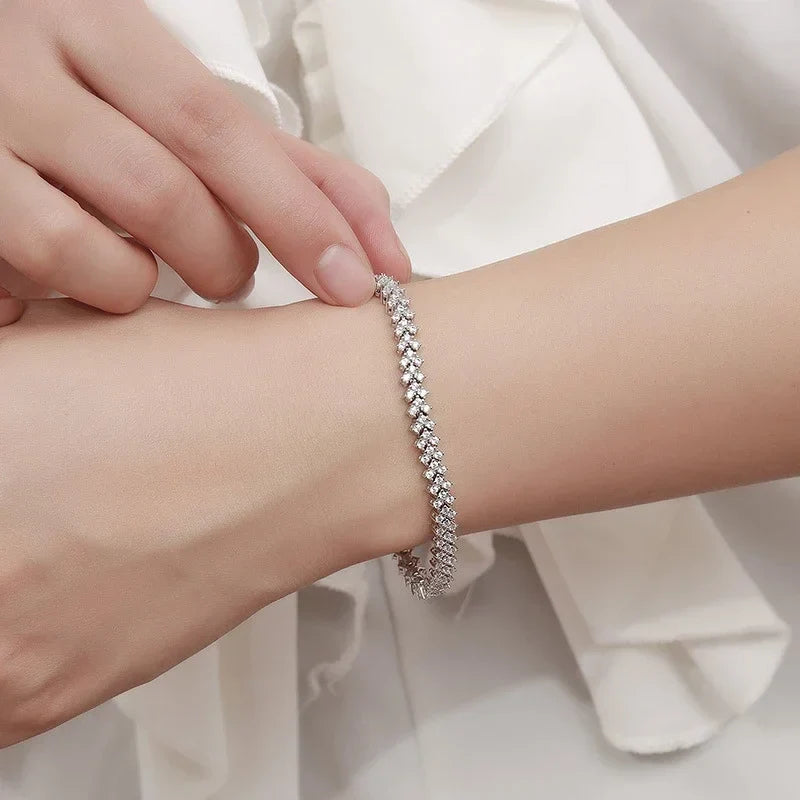 NeeTim Moissanite Tennis Bracelet 925 Sterling Silver Lab Diamond Bracelets with White Gold Plated Fine Jewelry For Women