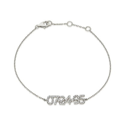 Gold Personalized 925 Sterling Silver Full Pave Diamond Year Bracelet | Custom DIY Number Digital Date Charm Bracelet for Women, Jewelry Gift for Her