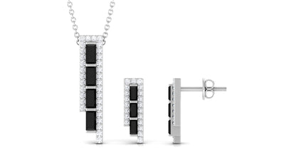 Real Baguette Shape Black Onyx Diamond Bar Jewelry Set for Women