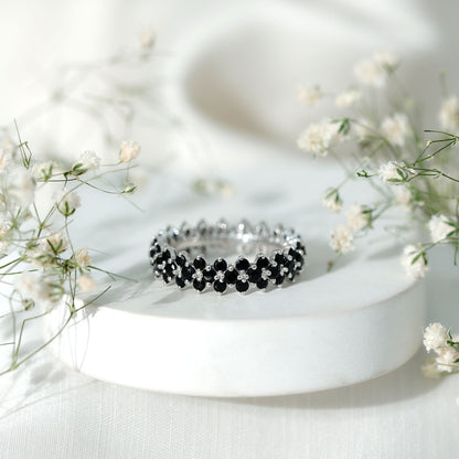 Round Cut Black Onyx Cluster Wedding Band for Women