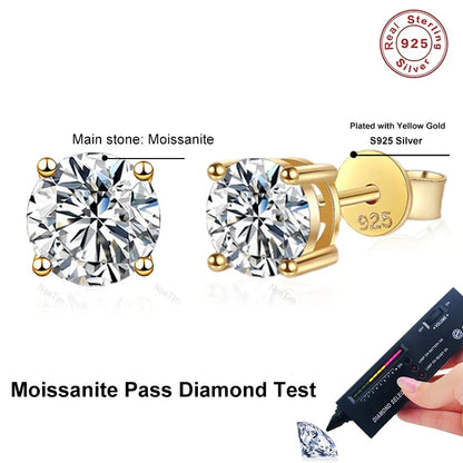 NeeTim 0.2-2ct Moissanite Earrings For Women 925 Sterling Silver Ear Studs with Yellow Gold Plated Lab Diamond Wedding Jewelry